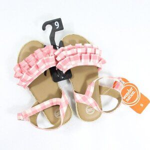 Wonder Nation Gingham Girls Sandals Toddler Size 9 Pink White Ruffles Straps